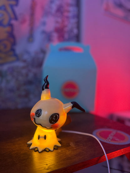 6" Mimikyu Pokemon USB desk lamp with wood-like finish and LED light