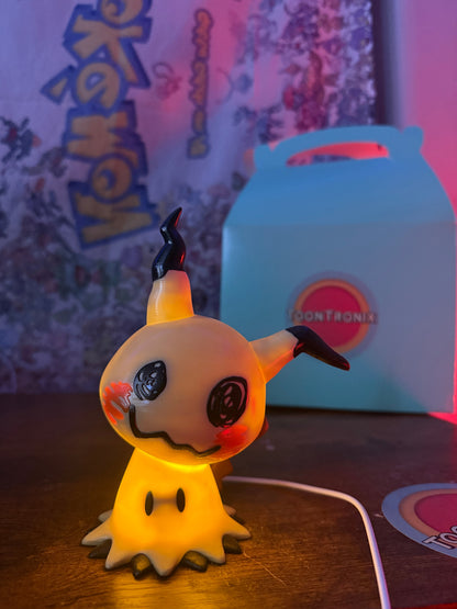 6" Mimikyu Pokemon statue USB desk lamp with LED light and wood-like finish