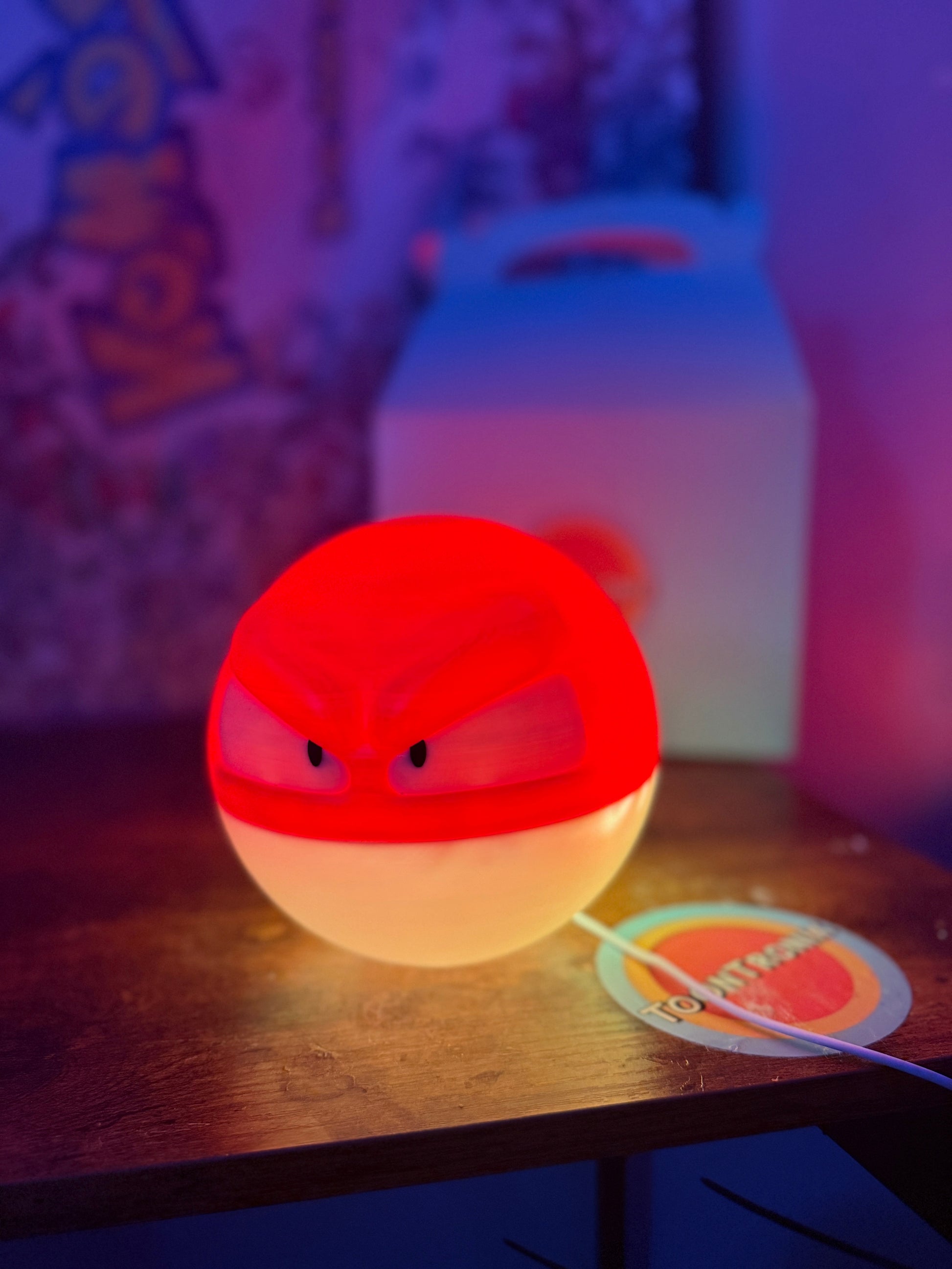 6" Voltorb Pokemon statue desk lamp with LED light and USB cord, wood-look finish