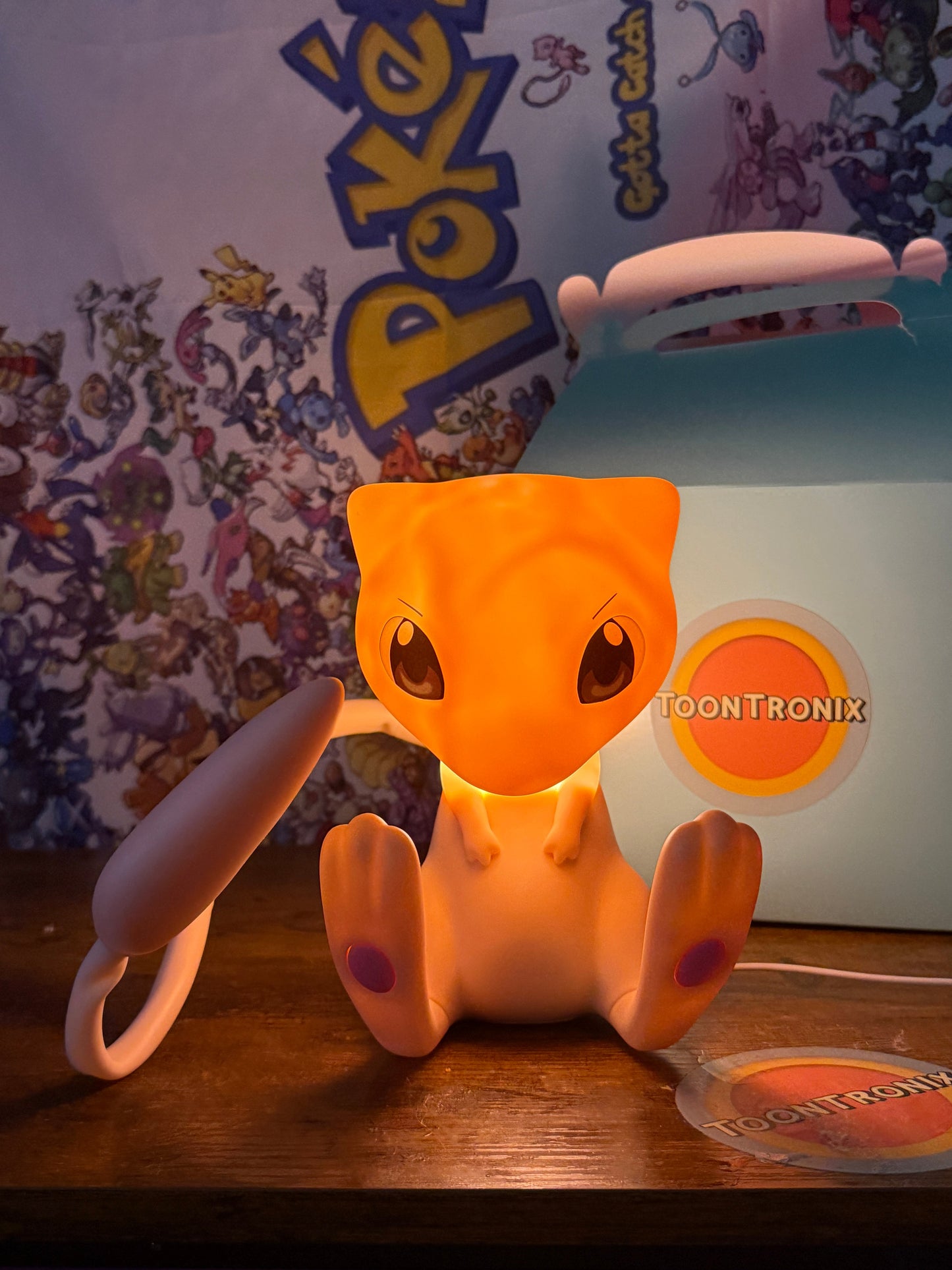 7.5” Mew Pokemon desk lamp with movable tail and built-in USB light