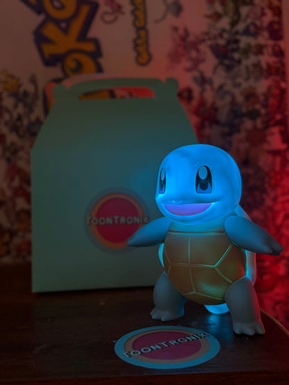 7.8" Squirtle Statue LED desk lamp with USB cord illuminated in blue light