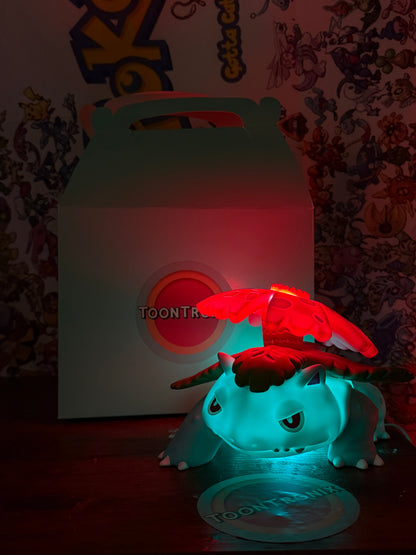 5"x 7" Venusaur statue LED USB desk lamp with glowing red flower and blue body light