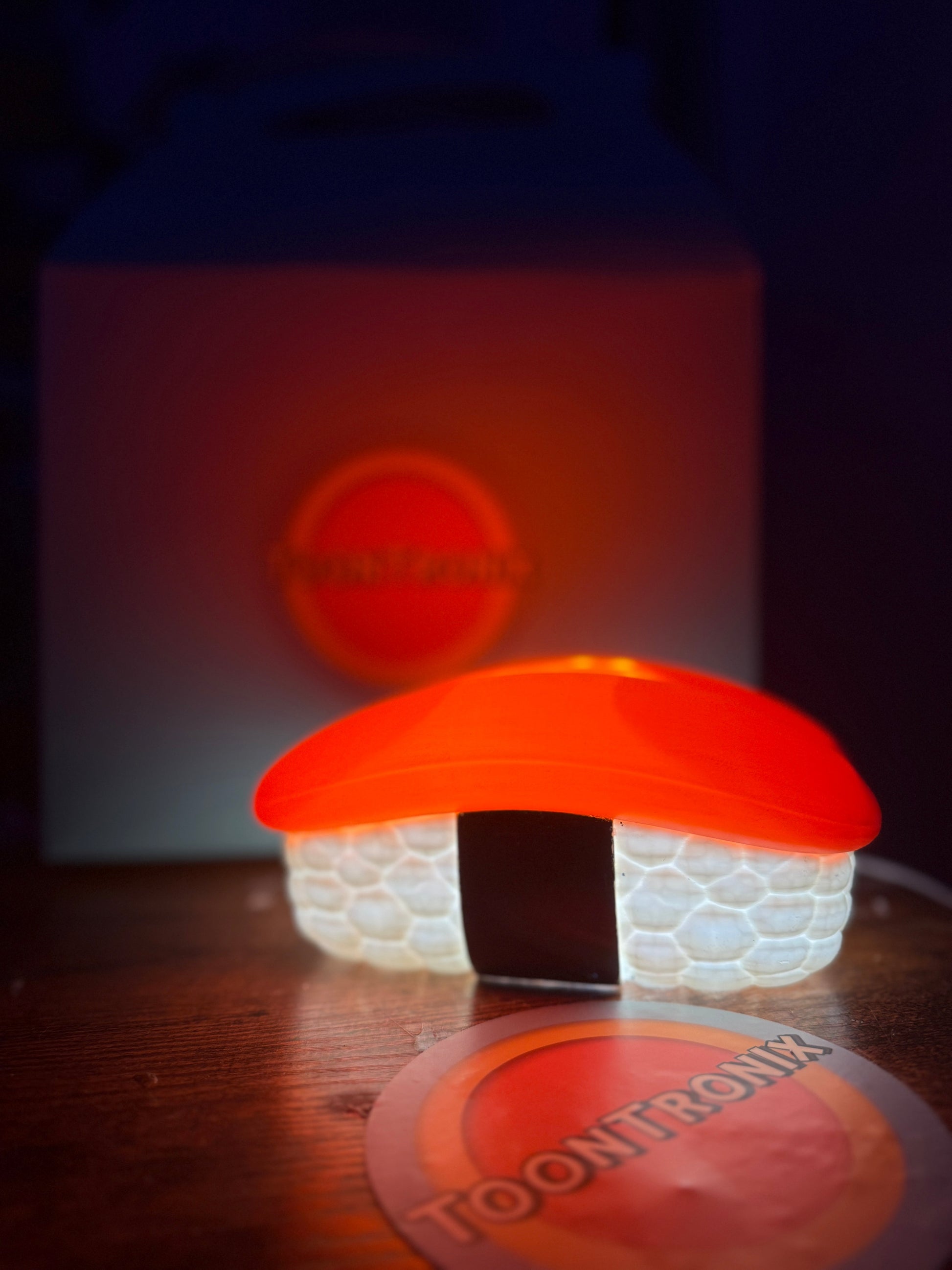 6" sushi-shaped LED desk lamp with USB-powered soft orange glow and cartoon decor design