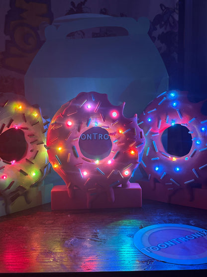 6" or 9" donut desk lamp with colorful LED sprinkles and USB power, cartoon-style decorative light