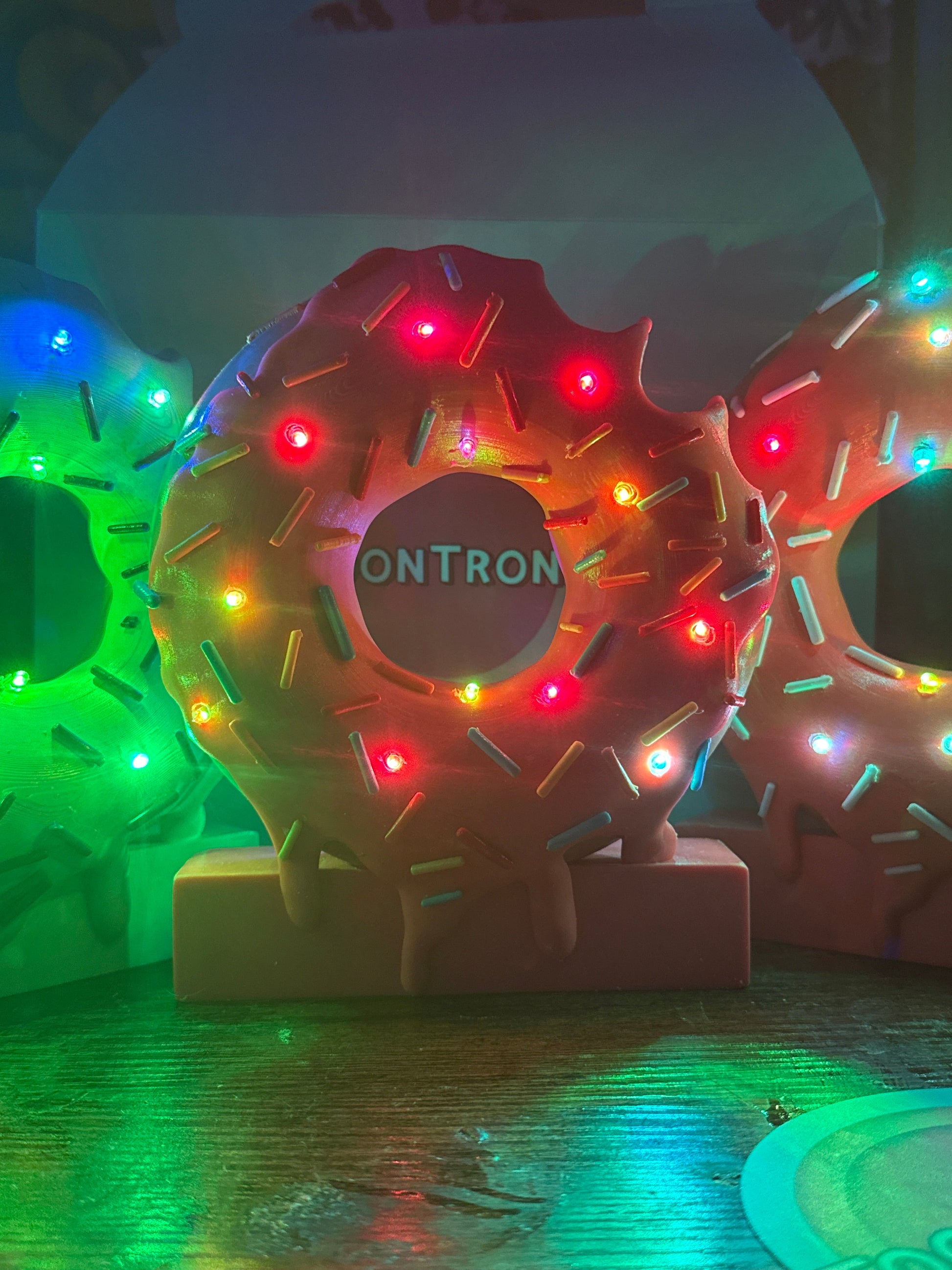 6 or 9 inch donut shaped LED desk lamp with colorful sprinkles and USB power.