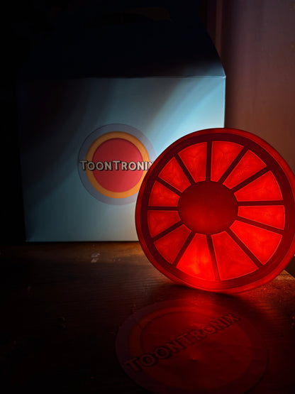 Orange cartoon desk lamp with USB, glowing like a sliced fruit segment