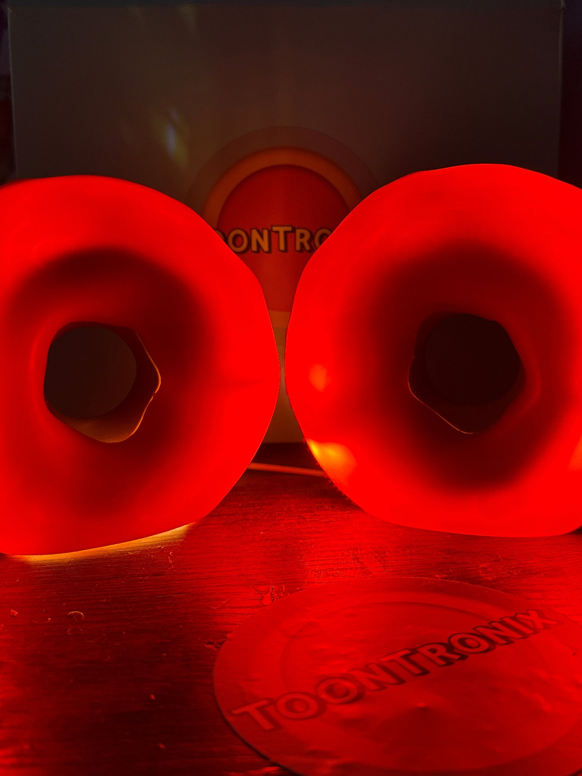 Glowing red donut desk lamps with USB power, cartoon-style LED decor for desks